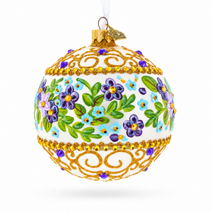 Flowers Swirl Glass Ball Christmas Ornament 4 Inches