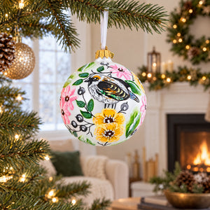 Birds Singing Extravaganza Glass Ball Christmas Ornament 4 Inches
