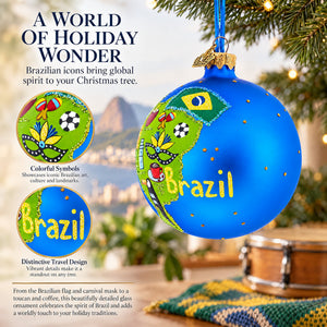 Brazil Landmarks and Symbols Glass Ball Christmas Ornament 4 Inches