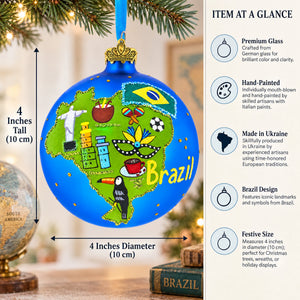 Brazil Landmarks and Symbols Glass Ball Christmas Ornament 4 Inches
