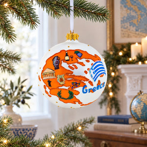 Greece Landmarks and Symbols Glass Ball Christmas Ornament 4 Inches