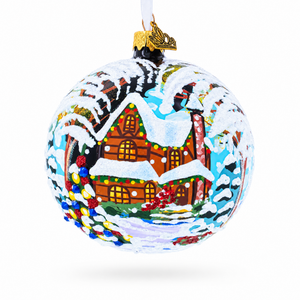 Snow Covered Winter Village Glass Ball Christmas Ornament 4 Inches