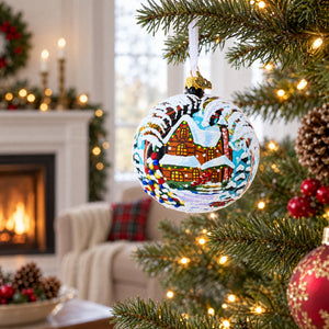 Snow Covered Winter Village Glass Ball Christmas Ornament 4 Inches