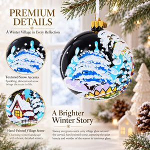 Snow Covered Winter Village Glass Ball Christmas Ornament 4 Inches