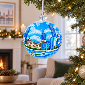 Cityscape of Cleveland, Ohio Glass Ball Christmas Ornament