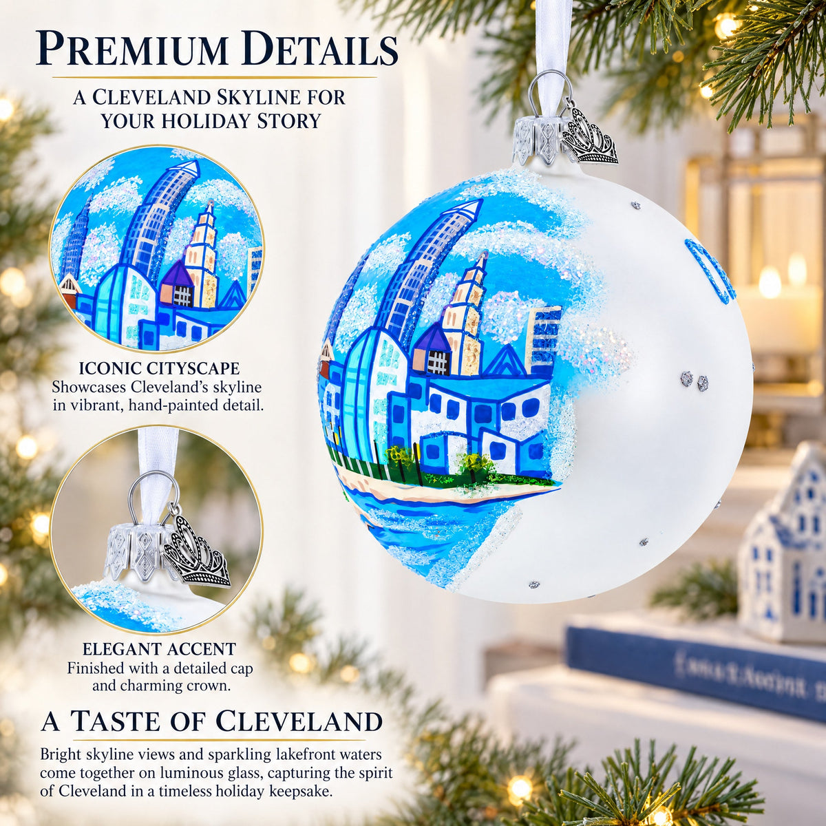 Cityscape of Cleveland, Ohio Glass Ball Christmas Ornament