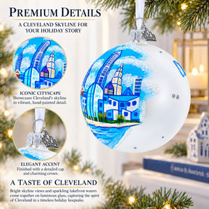 Cityscape of Cleveland, Ohio Glass Ball Christmas Ornament