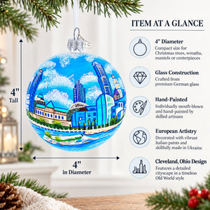 Cityscape of Cleveland, Ohio Glass Ball Christmas Ornament