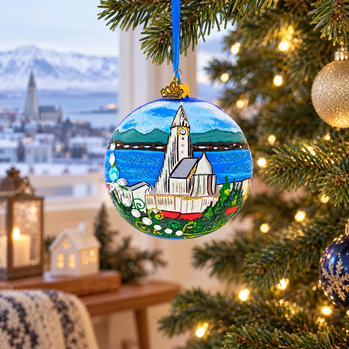 Hallgrimskirkja Church of Hallgrímur, Reykjavík, Iceland Glass Christmas Ornament