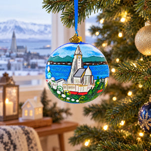 Hallgrimskirkja Church of Hallgrímur, Reykjavík, Iceland Glass Christmas Ornament