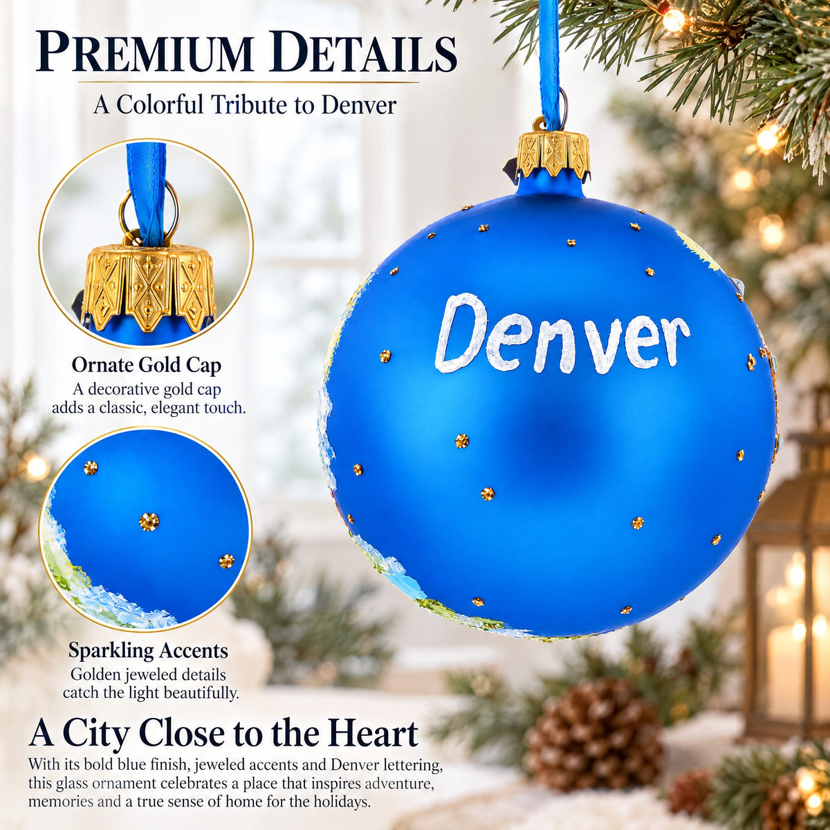Denver, Colorado Jeweled Glass Ball Christmas Ornament 4 Inches