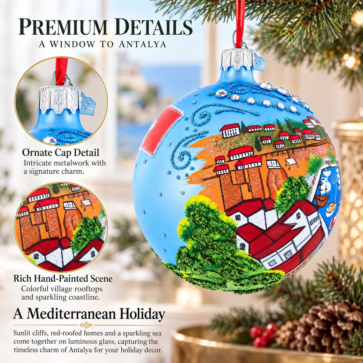 Kaleici Center of Antalya, Turkey Glass Ball Christmas Ornament 4 Inches