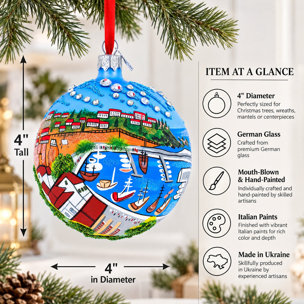 Kaleici Center of Antalya, Turkey Glass Ball Christmas Ornament 4 Inches