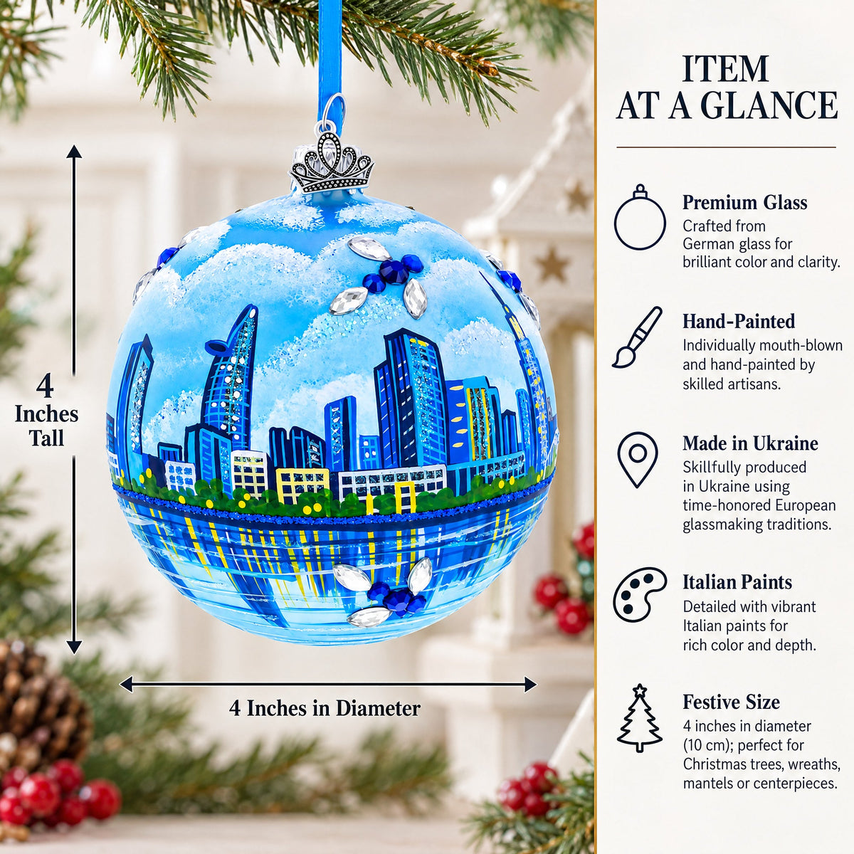 Ho Chi Minh City, Vietnam Glass Ball Christmas Ornament 4 Inches