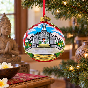 Balinese Temple, Denpasar, Indonesia Glass Ball Christmas Ornament 3.25 Inches