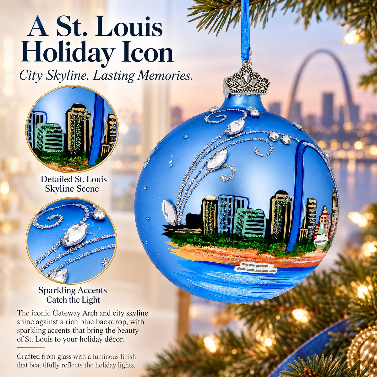 Gateway Arch, St. Louis, Missouri Glass Christmas Ornament