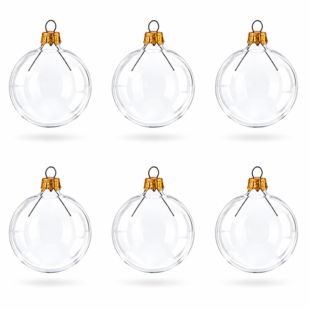 Set of 6 Clear Glass Ball Christmas Ornaments 2.4 Inches