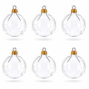 Set of 6 Clear Glass Ball Christmas Ornaments 2.4 Inches