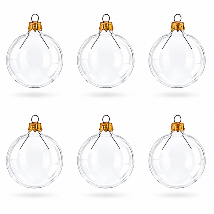 Set of 6 Clear Glass Ball Christmas Ornaments 2.4 Inches