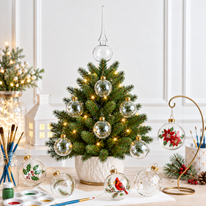 Set of 6 Clear Glass Ball Christmas Ornaments 2.4 Inches