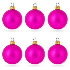 Set of 6 Matte Pink Glass Ball Christmas Ornaments 2.4 Inches