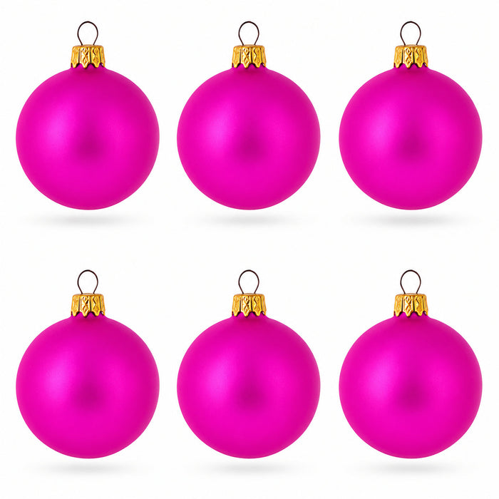 Set of 6 Matte Pink Glass Ball Christmas Ornaments 2.4 Inches