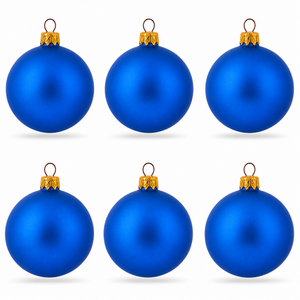 Set of 6 Matte Blue Glass Ball Christmas Ornaments 2.4 Inches