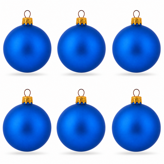 Set of 6 Matte Blue Glass Ball Christmas Ornaments 2.4 Inches