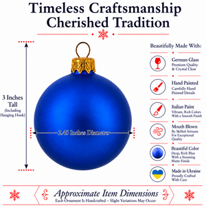 Set of 6 Matte Blue Glass Ball Christmas Ornaments 2.4 Inches