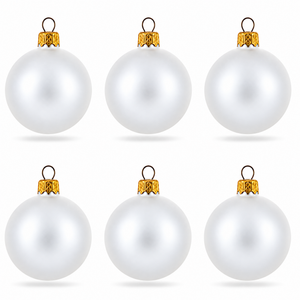 Set of 6 Matte White Glass Ball Christmas Ornaments 2.4 Inches