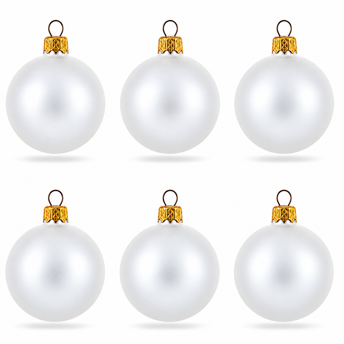 Set of 6 Matte White Glass Ball Christmas Ornaments 2.4 Inches