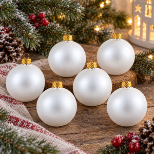 Set of 6 Matte White Glass Ball Christmas Ornaments 2.4 Inches