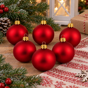 Set of 6 Matte Red Glass Ball Christmas Ornaments 2.4 Inches