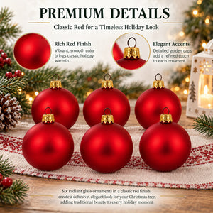 Set of 6 Matte Red Glass Ball Christmas Ornaments 2.4 Inches