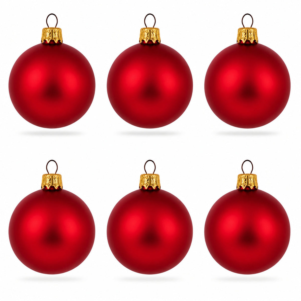 Set of 6 Matte Red Glass Ball Christmas Ornaments 2.4 Inches