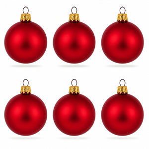 Set of 6 Matte Red Glass Ball Christmas Ornaments 2.4 Inches