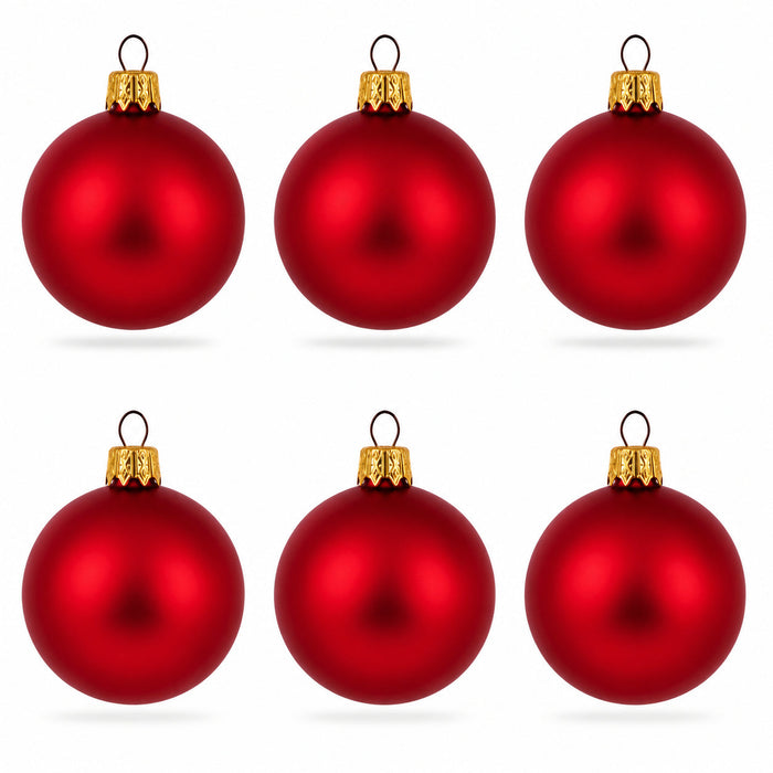 Set of 6 Matte Red Glass Ball Christmas Ornaments 2.4 Inches