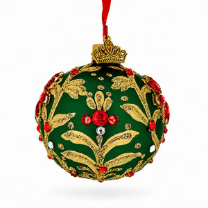 Jeweled Emerald Green Poinsettia Glass Ball Christmas Ornament