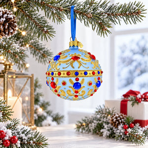 Royal Blue Scrollwork Jewel Tone Glass Ball Christmas Ornament