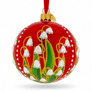 Lily of the Valley on Glossy Red Glass Ball Christmas Ornament