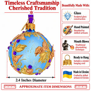 Blue Floral Jeweled Glass Ball Christmas Ornament