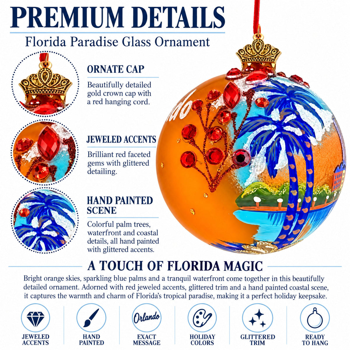 Orlando, Florida Glass Ball Christmas Ornament