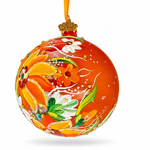 Golden Daisy Garden Blossom Translucent Glass Ball Christmas Ornament