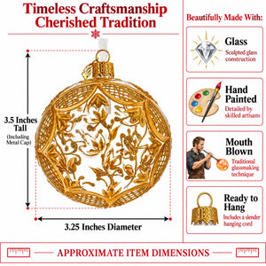 Golden Leaf Filigree Clear Glass Ball Christmas Ornament