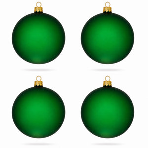 Set of 4 Translucent Green Glass Ball Christmas Ornaments 4 Inches (018)