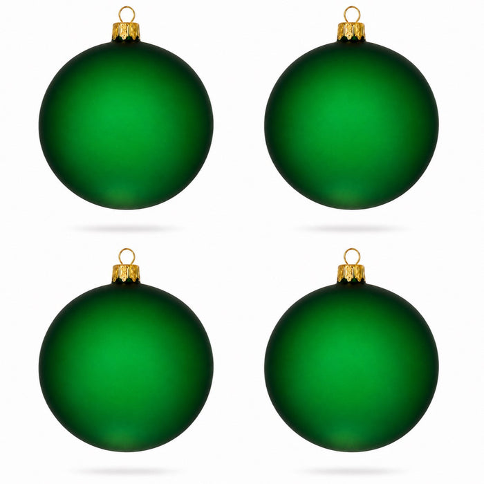 Set of 4 Translucent Green Glass Ball Christmas Ornaments 4 Inches (018)