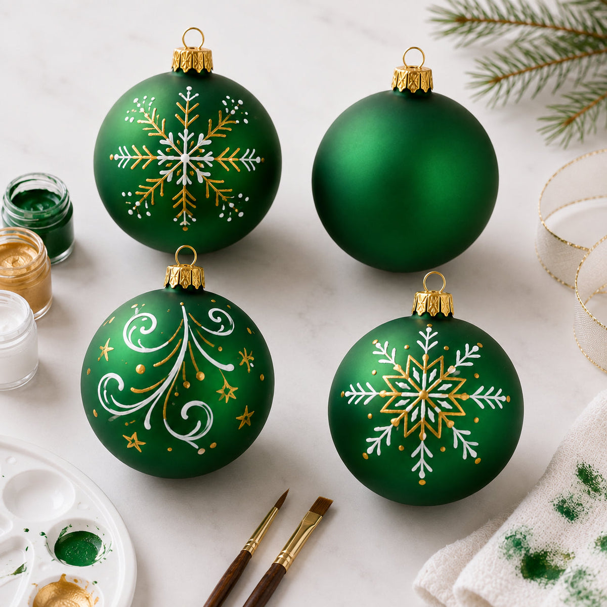 Set of 4 Translucent Green Glass Ball Christmas Ornaments 4 Inches (018)