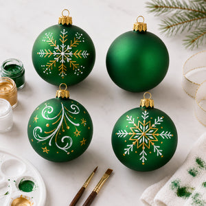 Set of 4 Translucent Green Glass Ball Christmas Ornaments 4 Inches (018)