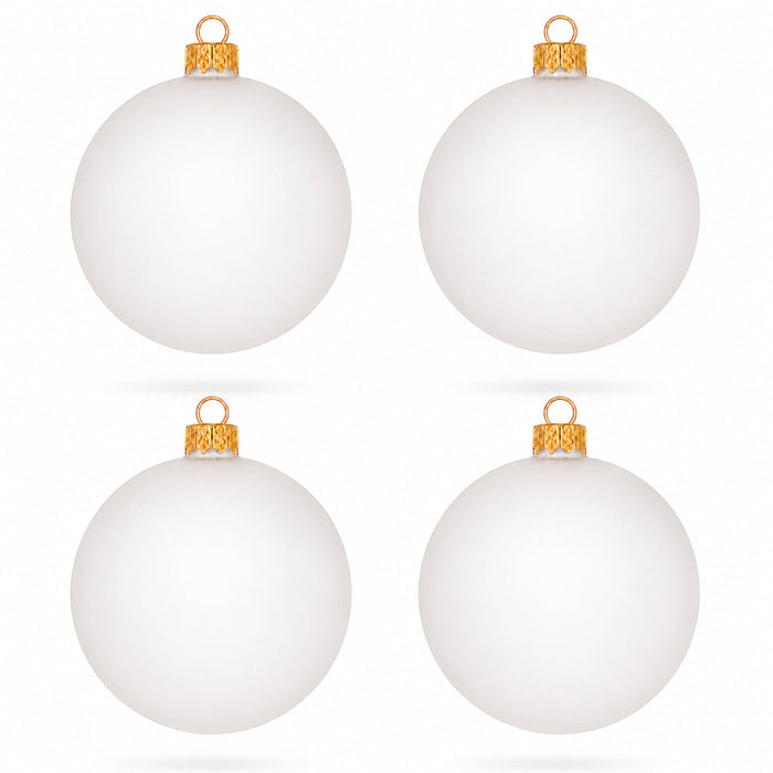 Set of 4 Translucent White Glass Ball Christmas Ornaments 4 Inches (023)