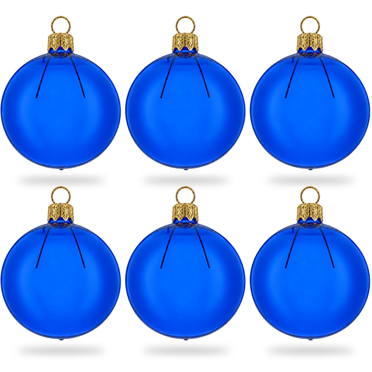 Set of 6 Translucent Glossy Blue Glass Ball Christmas Ornaments 2. (026)